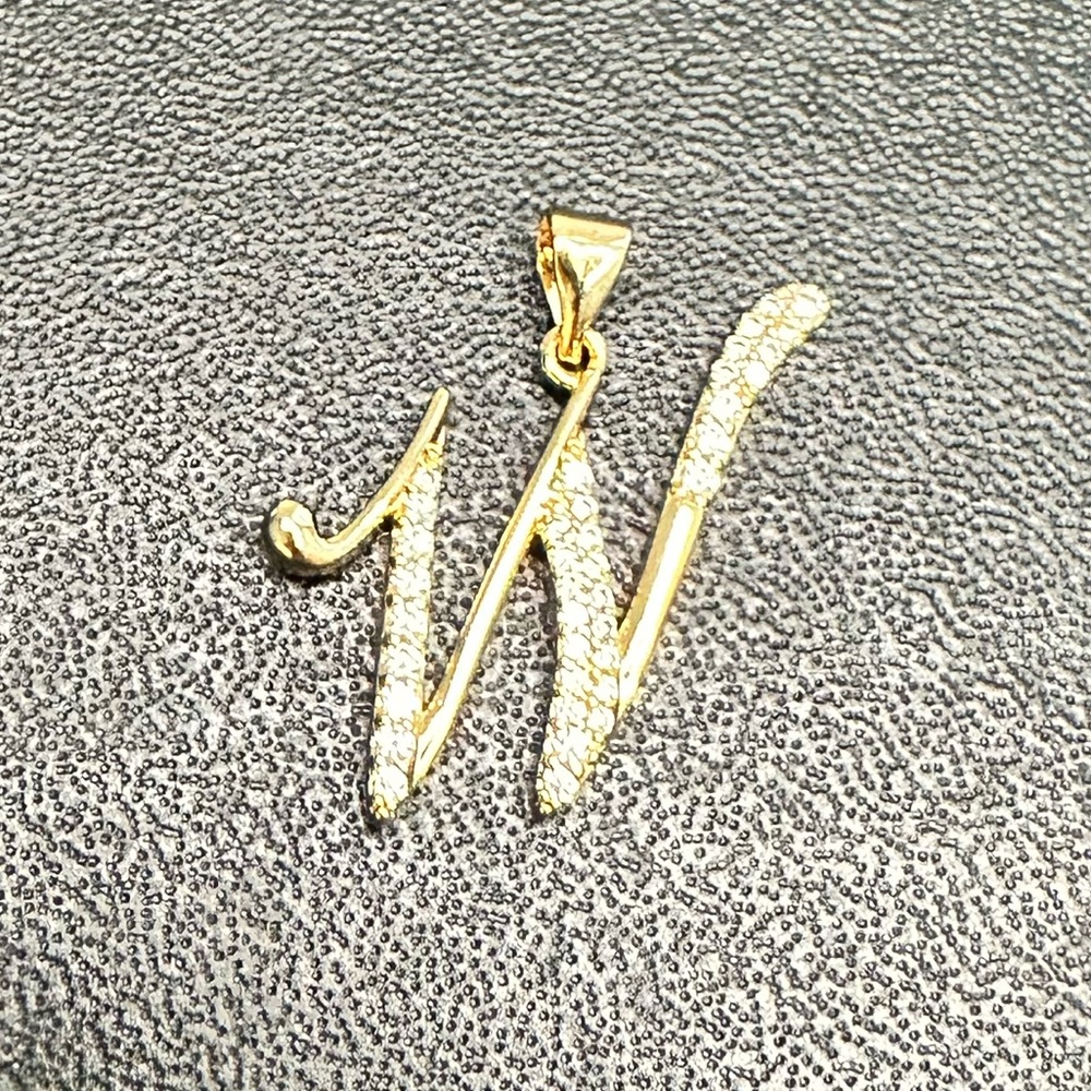 Rose Gold Initial W Pendant with Crystals